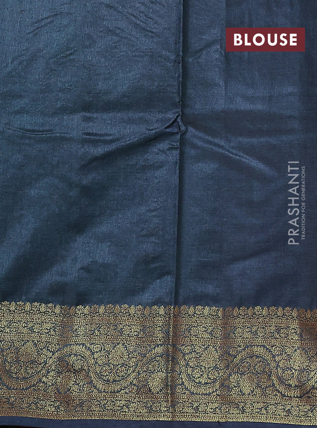 Banarasi tussar silk saree bottle green and grey with allover thread & zari woven buttas and woven border