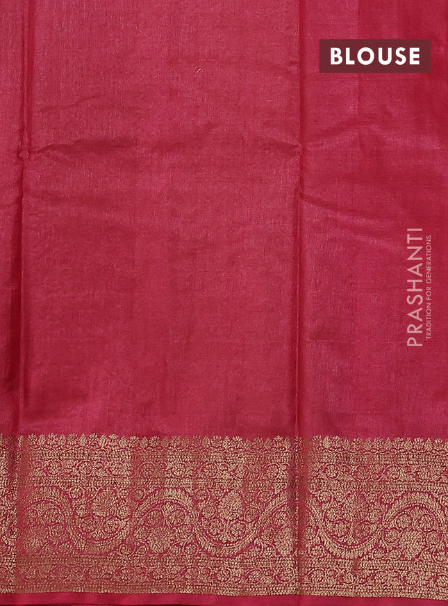 Banarasi tussar silk saree dark mustard and maroon with allover thread & zari woven buttas and woven border
