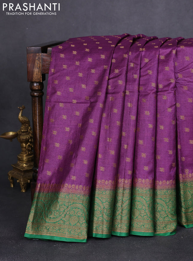 Banarasi tussar silk saree purple and green with allover thread & zari woven buttas and woven border