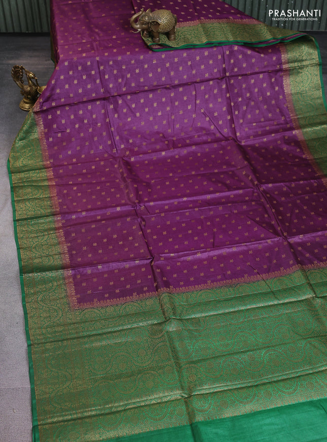Banarasi tussar silk saree purple and green with allover thread & zari woven buttas and woven border
