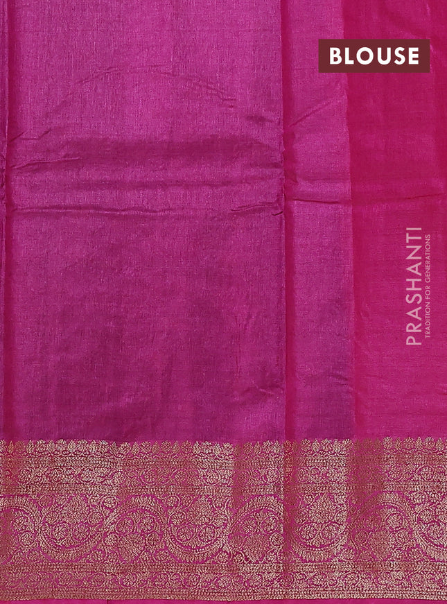 Banarasi tussar silk saree peacock blue and magenta pink with allover thread & zari woven buttas and woven border
