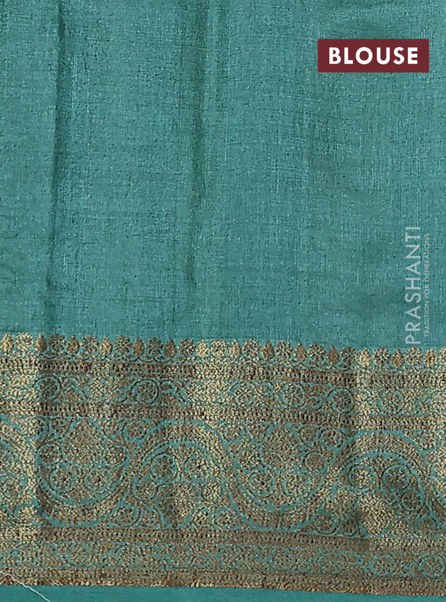Banarasi tussar silk saree dark peach and green with allover thread & zari woven buttas and woven border
