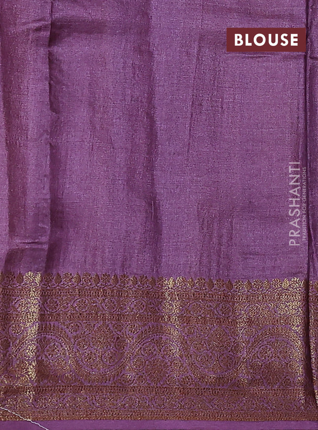 Banarasi tussar silk saree mustard green and purple with allover thread & zari woven buttas and woven border