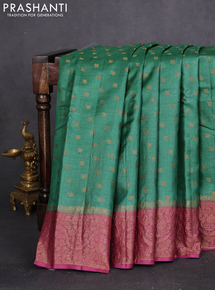 Banarasi tussar silk saree green and wine shade with allover thread & zari woven buttas and woven border