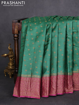 Banarasi tussar silk saree green and wine shade with allover thread & zari woven buttas and woven border