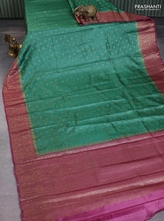 Banarasi tussar silk saree green and wine shade with allover thread & zari woven buttas and woven border