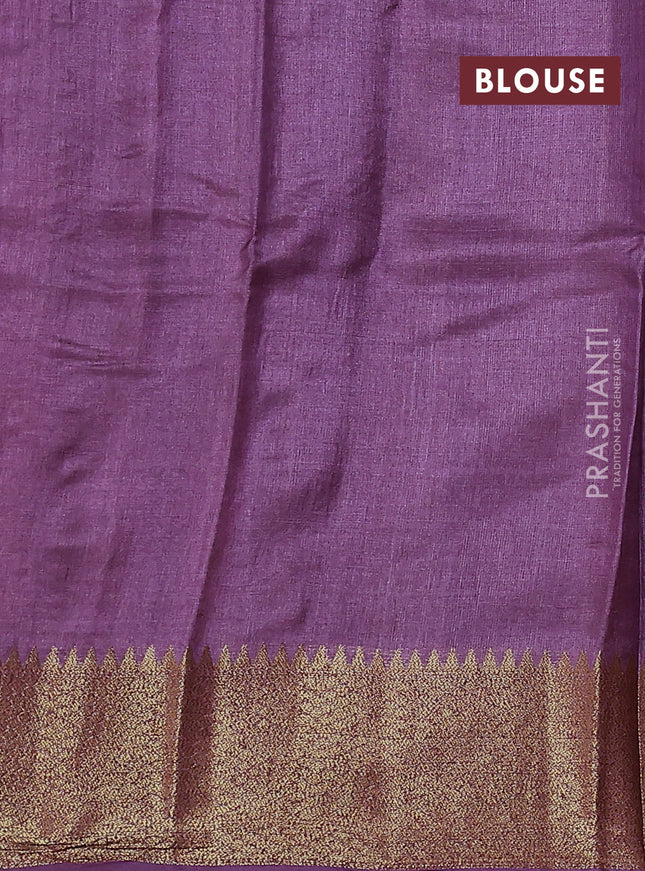 Banarasi tussar silk saree mustard yellow and purple with thread & zari woven buttas and woven border