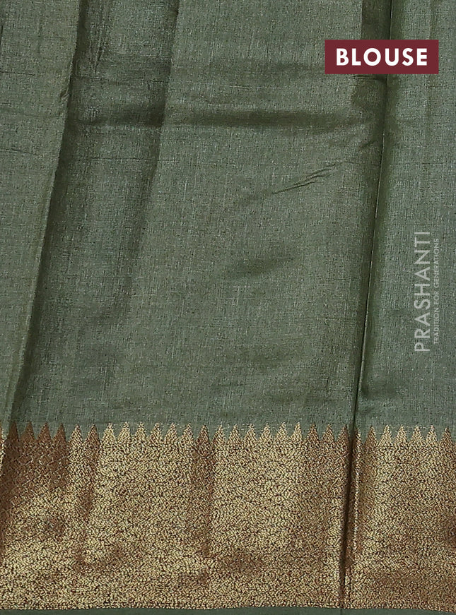 Banarasi tussar silk saree purple and mehendi green with thread & zari woven buttas and woven border