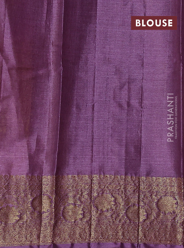 Banarasi tussar silk saree mustard yellow and purple with thread & zari woven buttas and woven border