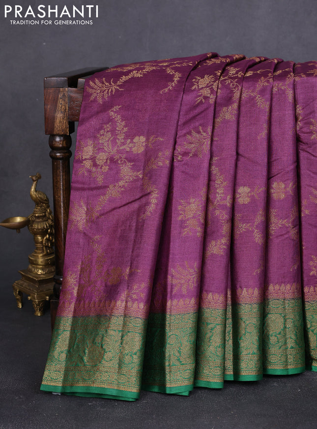 Banarasi tussar silk saree purple and green with allover thread & zari weaves and woven border