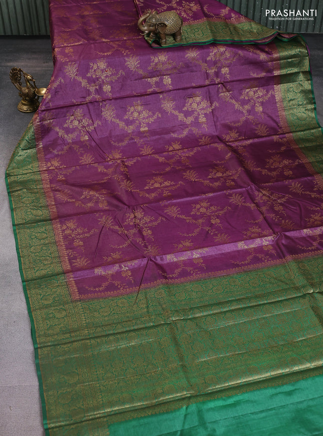 Banarasi tussar silk saree purple and green with allover thread & zari weaves and woven border