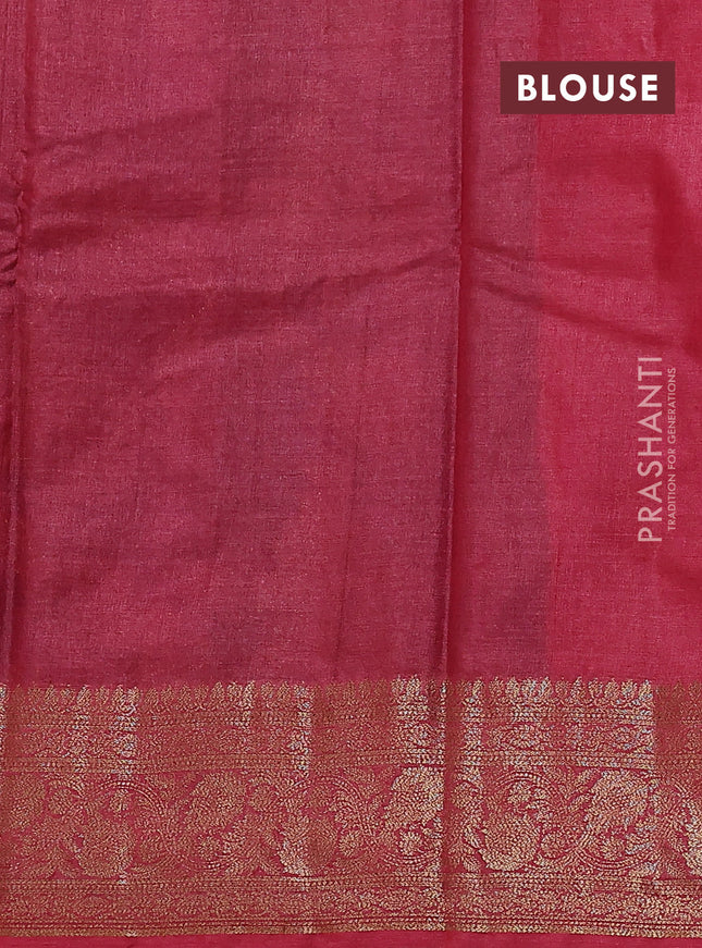 Banarasi tussar silk saree navy blue and maroon with allover thread & zari weaves and woven border