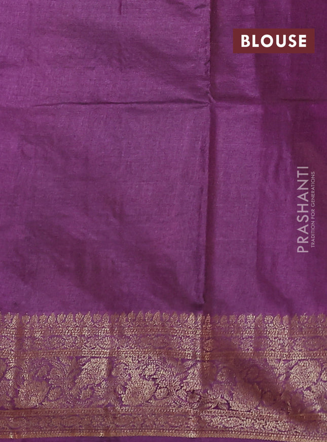 Banarasi tussar silk saree mehendi green and purple with allover thread & zari weaves and woven border