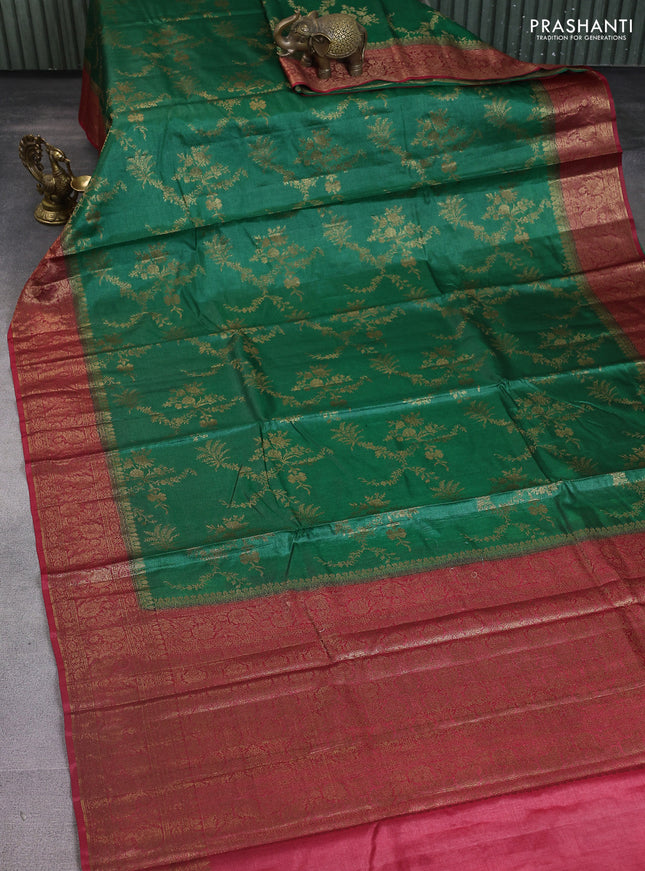 Banarasi tussar silk saree green and maroon with allover thread & zari weaves and woven border