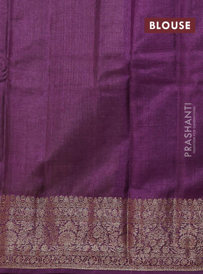 Banarasi tussar silk saree light green and purple with allover thread & zari woven buttas and woven border