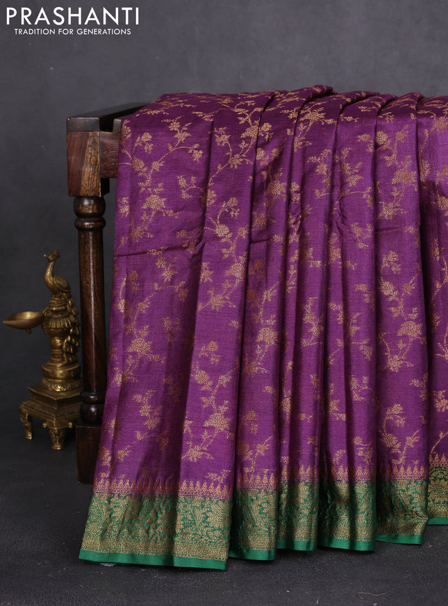 Banarasi tussar silk saree purple and green with allover thread & zari weaves and woven border