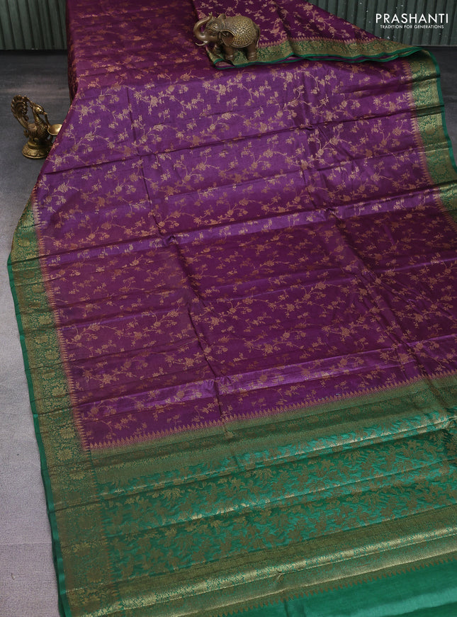 Banarasi tussar silk saree purple and green with allover thread & zari weaves and woven border