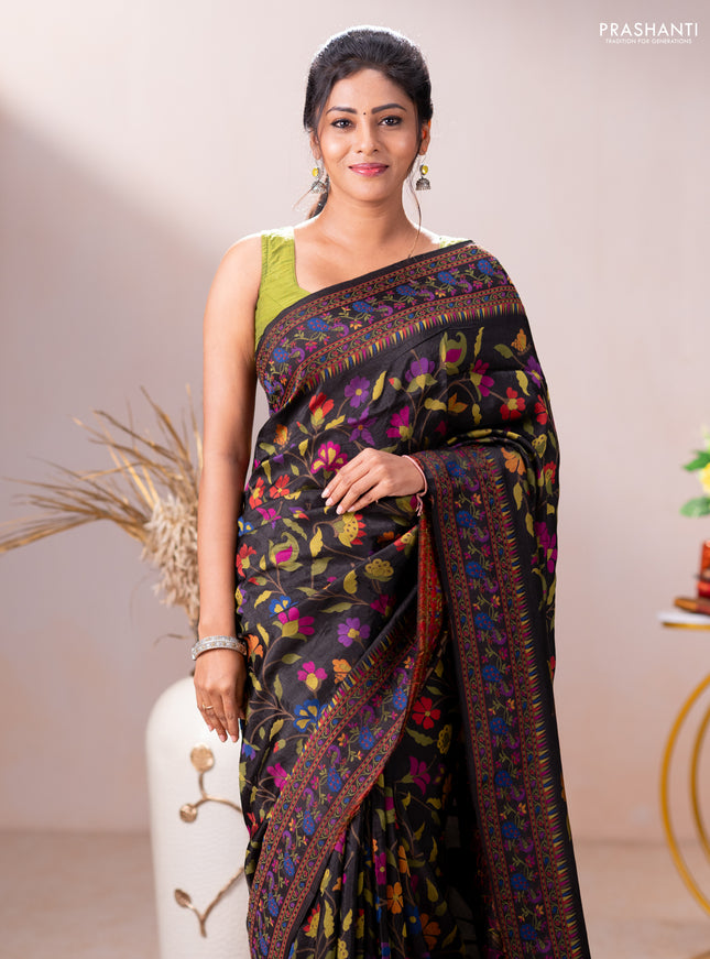 Dola silk saree black with allover jamdhani thread weaves and peacock design thread woven border