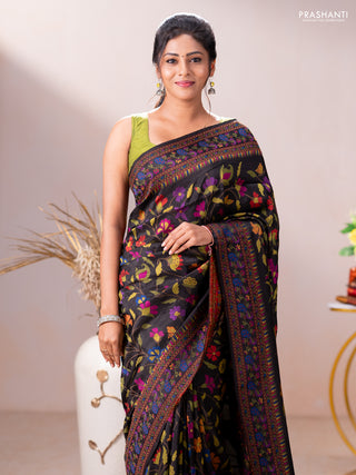 Dola silk saree black with allover jamdhani thread weaves and peacock design thread woven border