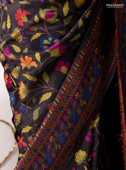 Dola silk saree black with allover jamdhani thread weaves and peacock design thread woven border