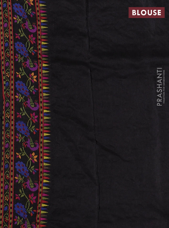 Dola silk saree black with allover jamdhani thread weaves and peacock design thread woven border