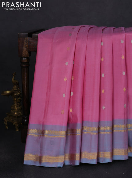 Pure gadwal silk saree light pink and lavender shade with silver & gold zari woven buttas and rettapet zari woven border