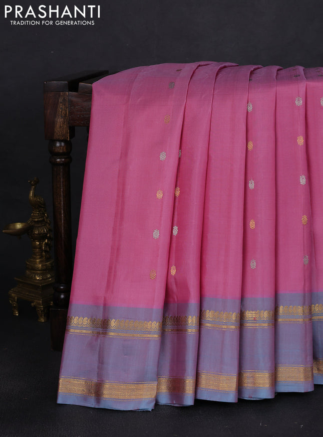 Pure gadwal silk saree light pink and lavender shade with silver & gold zari woven buttas and rettapet zari woven border