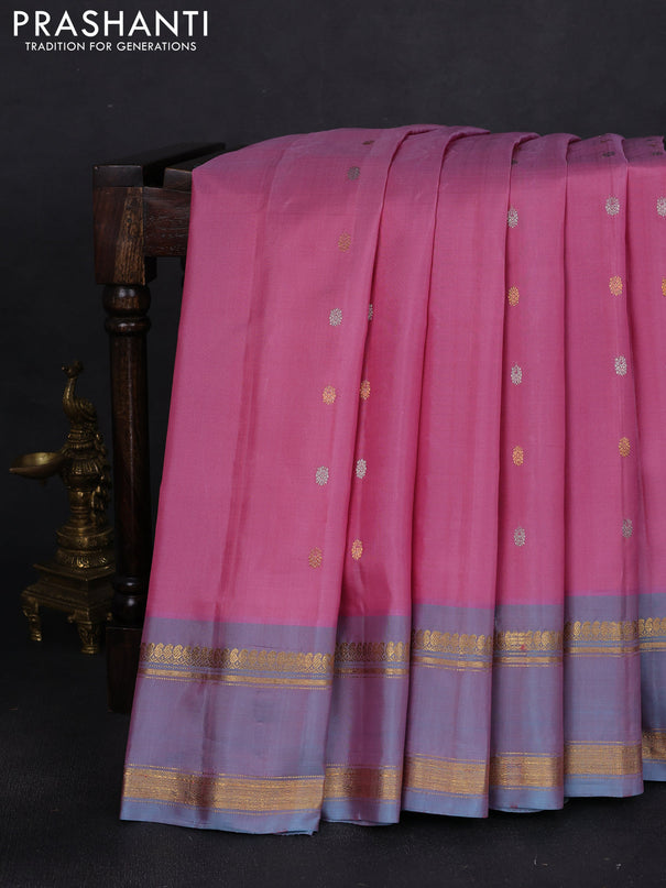 Pure gadwal silk saree light pink and lavender shade with silver & gold zari woven buttas and rettapet zari woven border