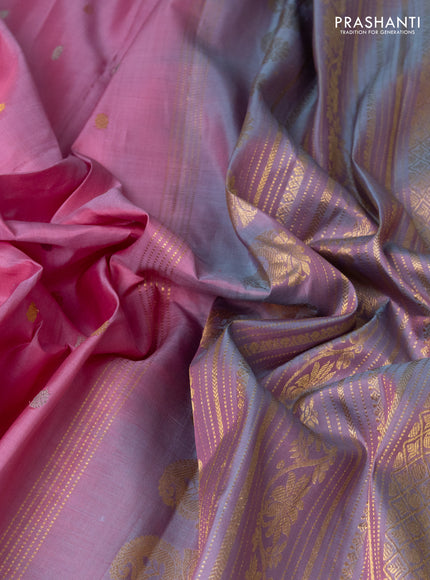 Pure gadwal silk saree light pink and lavender shade with silver & gold zari woven buttas and rettapet zari woven border