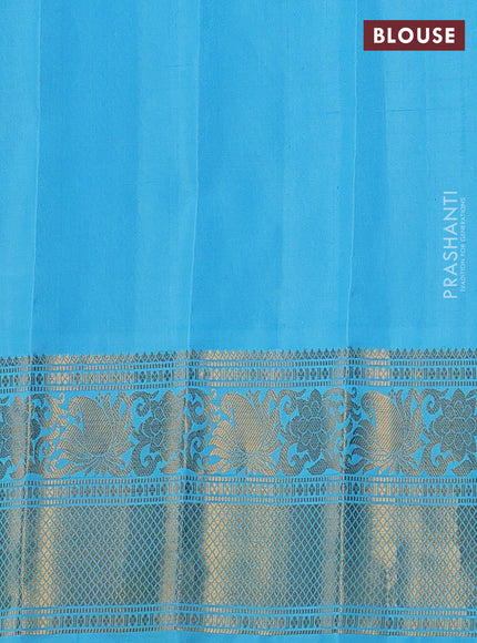 Pure gadwal silk saree violet and light blue with silver & gold zari woven buttas and temple design zari woven border