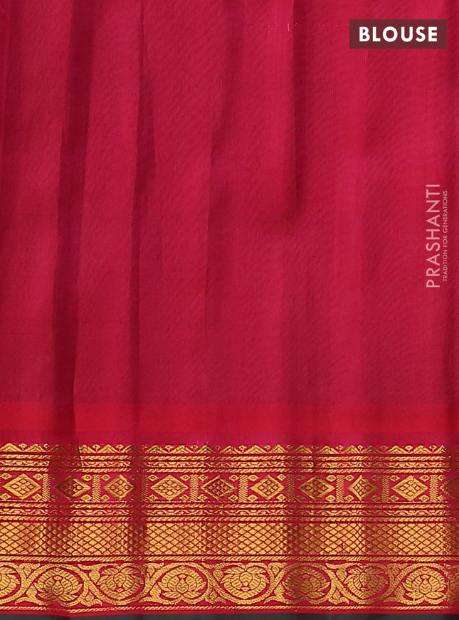 Pure gadwal silk saree green and pink with zari woven buttas and temple design zari woven border