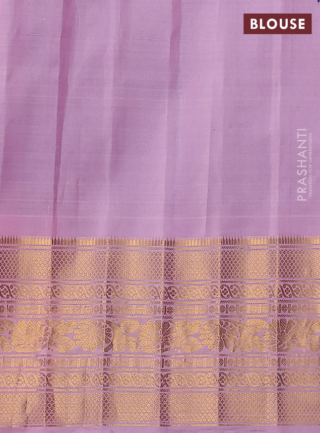 Pure gadwal silk saree dual shade of bluish green and light pink with silver & gold zari woven buttas and temple design zari woven border
