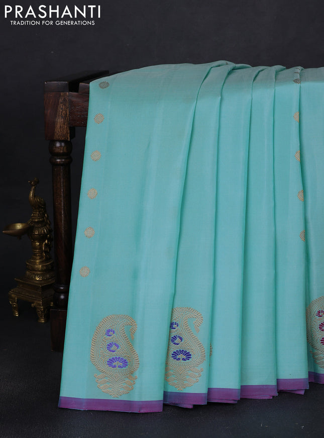 Pure gadwal silk saree light blue with zari woven buttas and paisley zari woven butta border