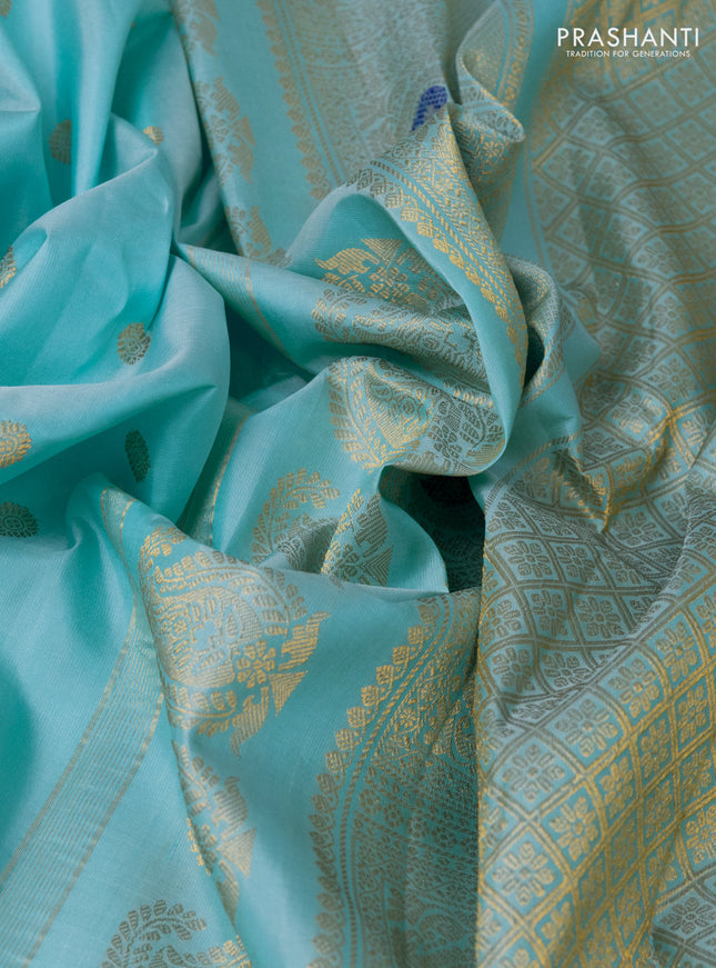 Pure gadwal silk saree light blue with zari woven buttas and paisley zari woven butta border