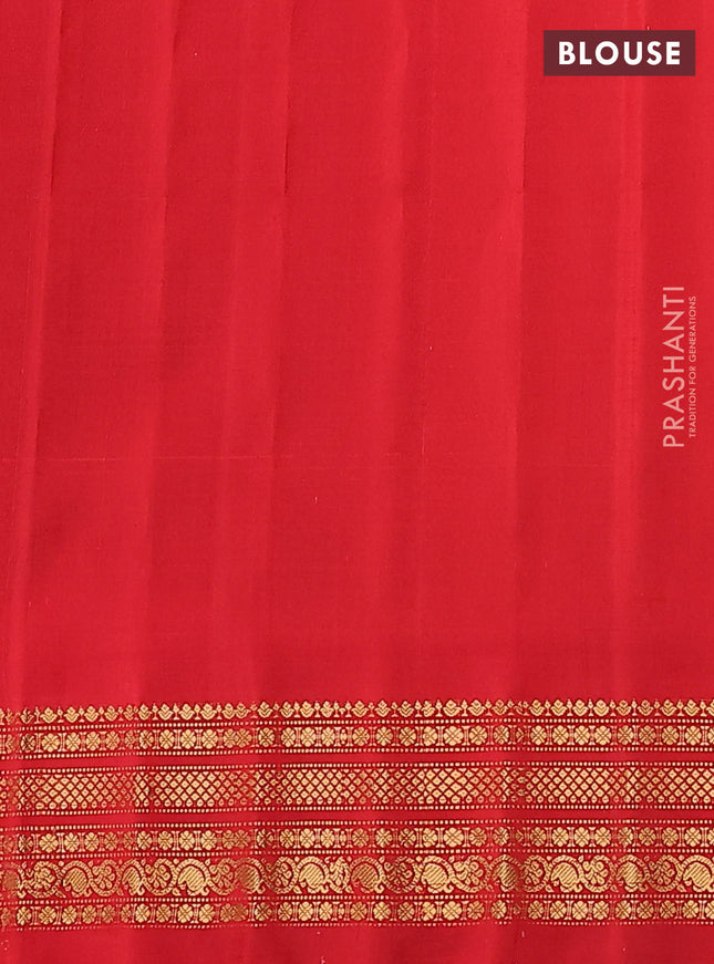Pure gadwal silk saree blue and red with allover checks & buttas and temple design zari woven border