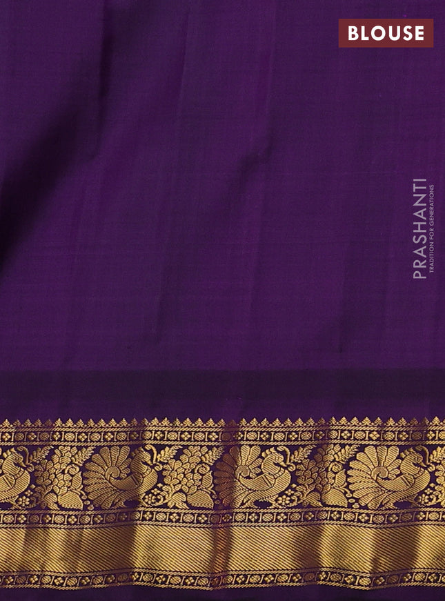 Pure gadwal silk saree off white blue and purple with allover small checks & zari buttas and temple design zari woven border