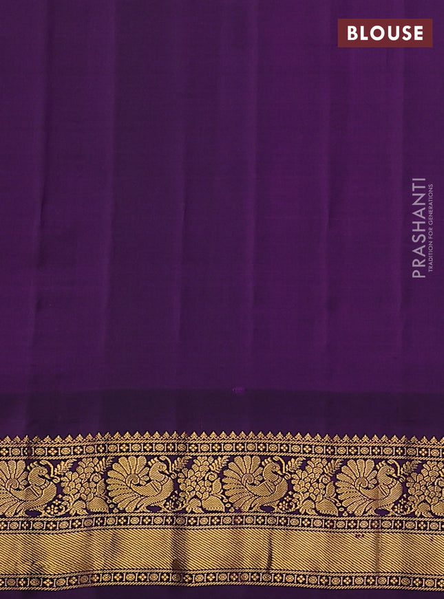 Pure gadwal silk saree off white teal blue and purple with allover small checks & zari buttas and temple design annam zari woven border