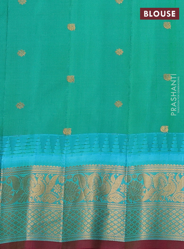 Pure gadwal silk saree mauve pink and teal green with allover small checks & zari buttas and temple design zari woven border