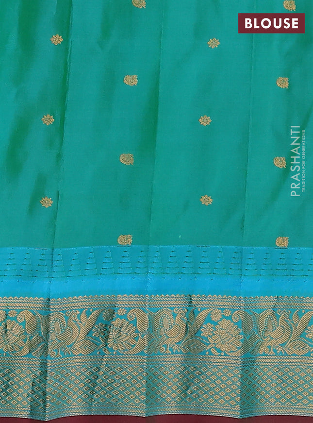 Pure gadwal silk saree dark mustard and teal green with allover checks & zari buttas and temple design zari woven border