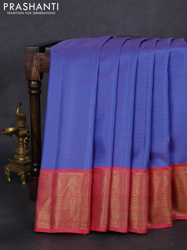 Pure gadwal silk saree lavender shade and peach pink with allover stripe pattern and long zari woven border