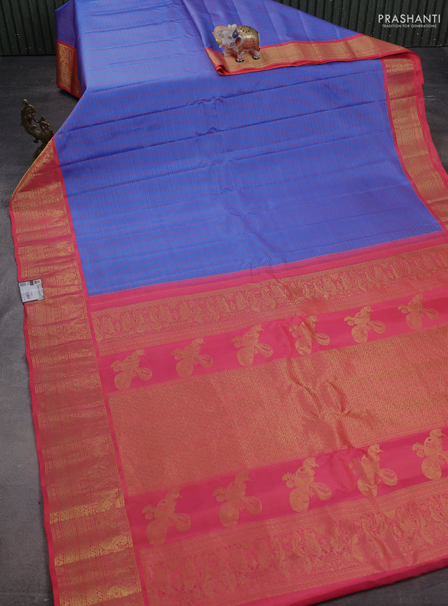 Pure gadwal silk saree lavender shade and peach pink with allover stripe pattern and long zari woven border