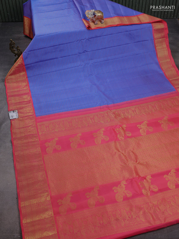 Pure gadwal silk saree lavender shade and peach pink with allover stripe pattern and long zari woven border