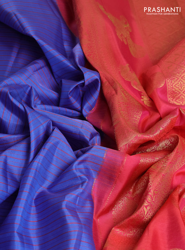 Pure gadwal silk saree lavender shade and peach pink with allover stripe pattern and long zari woven border