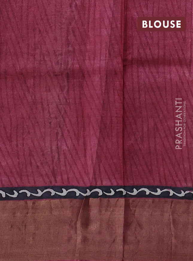 Pure tussar saree beige and maroon with allover ajrakh prints and zari woven border