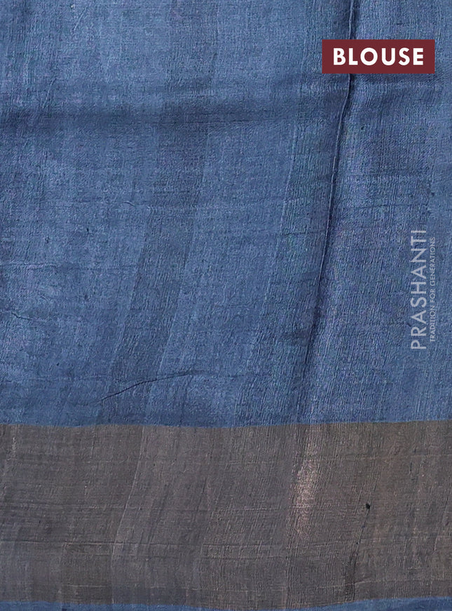 Pure tussar saree blue with allover prints and zari woven border