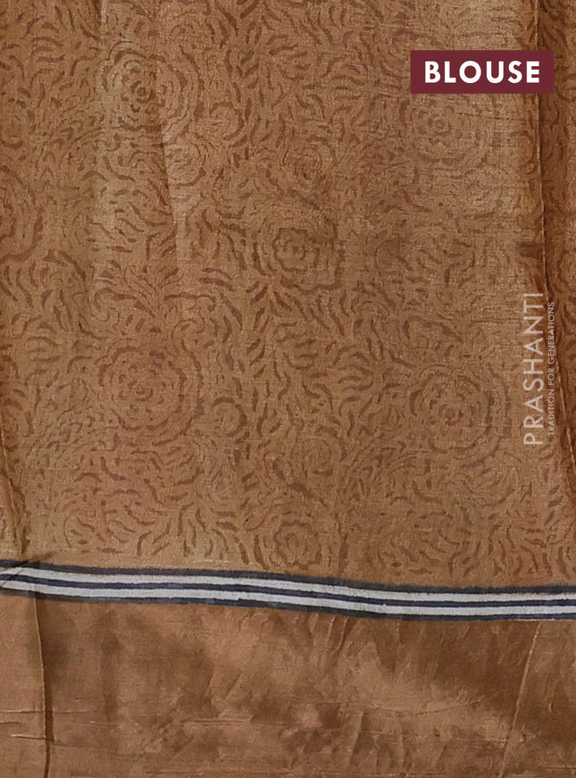 Pure tussar saree beige and sandal with allover geomatric prints and zari woven border