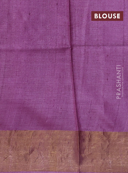 Pure tussar saree mauve pink with allover prints and zari woven border