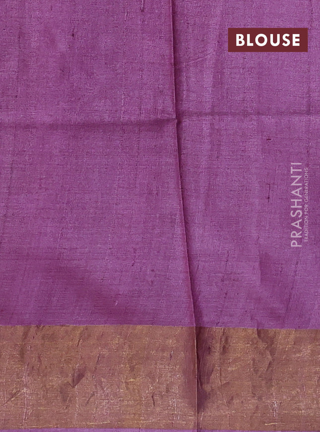 Pure tussar saree mauve pink with allover prints and zari woven border
