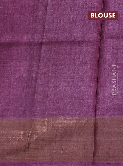 Pure tussar saree sandal and purple with allover kalamkari prints and zari woven border
