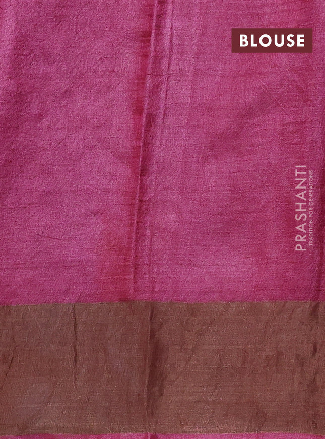 Pure tussar saree multi colour and pink with allover leheriya prints and zari woven border